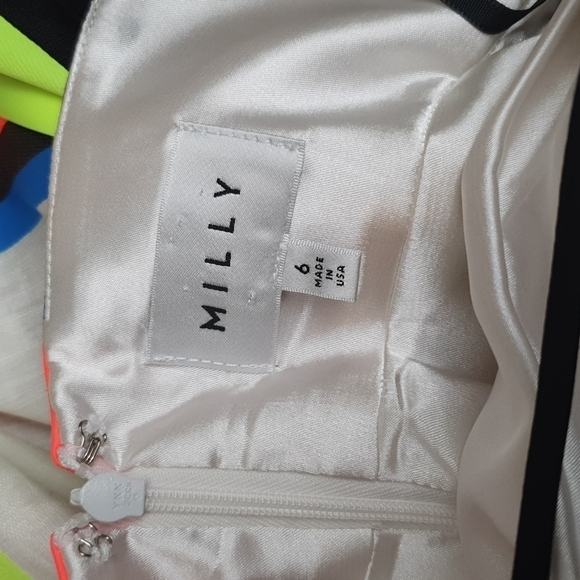 Milly Blended Linen Silk Mitered Trapeze Neon Striped Maxi Dress - Picture 5 of 10